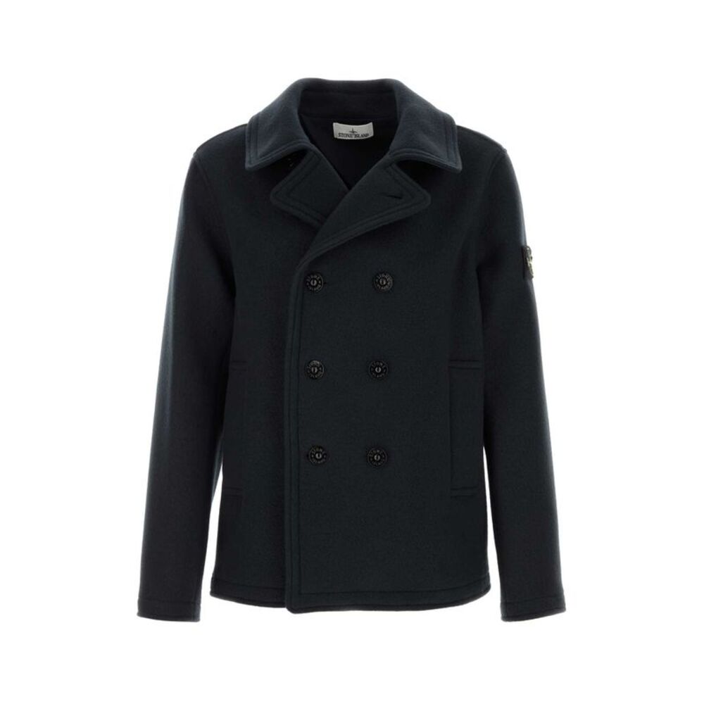 Stone Island Men Midnight Blue Wool Blend Coat